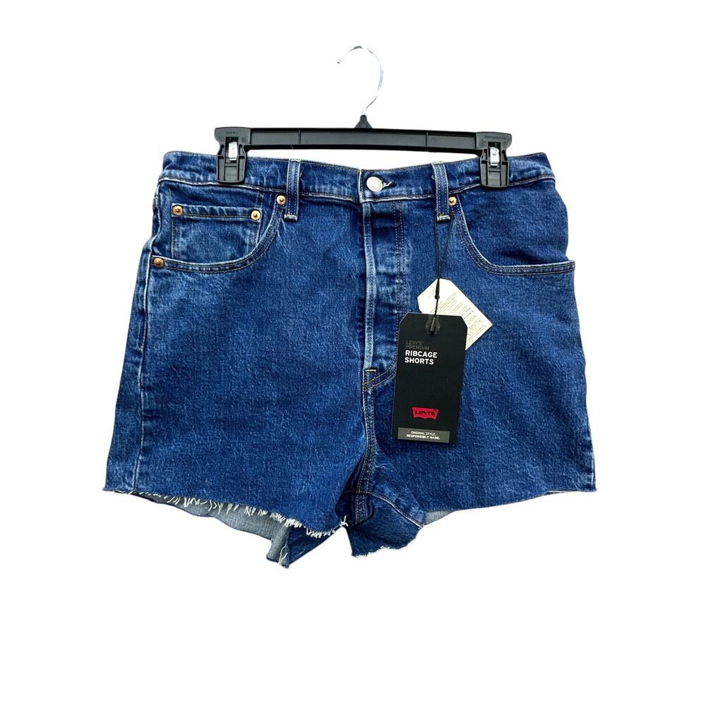 Levi's Ribcage Shorts Women's 31 Charleston Erosion Medium Wash Cutoff Denim NWT